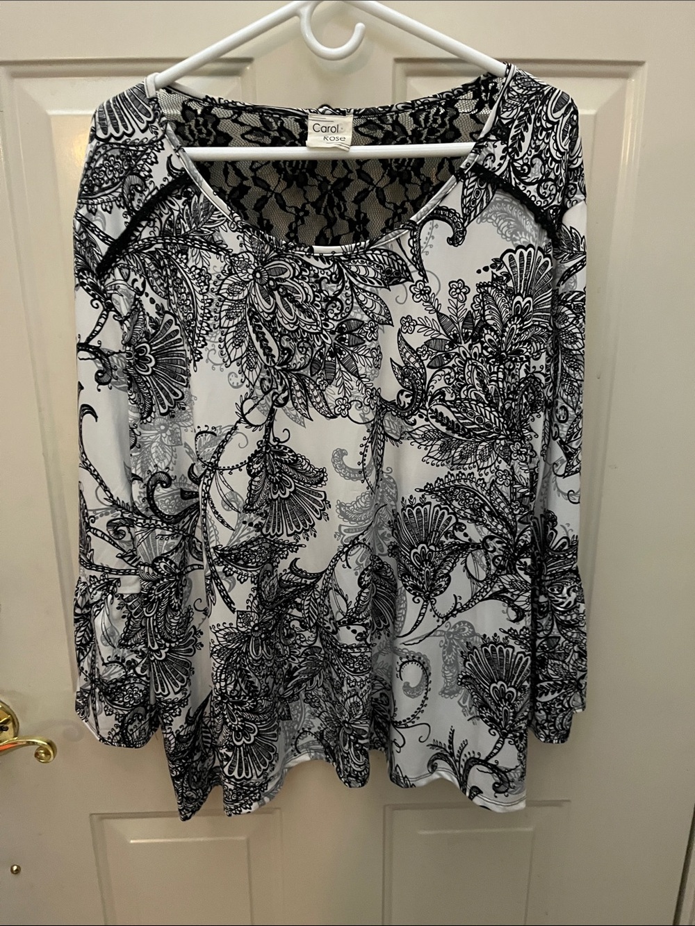 Carol Rose Black and White Paisley-Print Long Sleeve Top